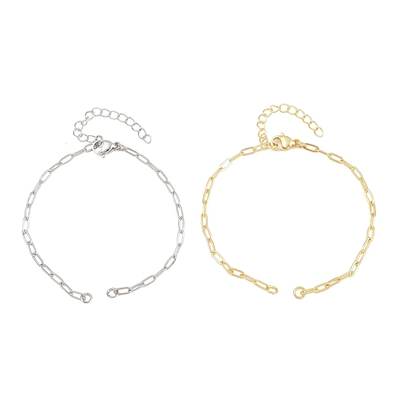 Fabrication de bracelet chaîne trombone en laiton, avec fermoir pince de homard, sans cadmium et sans plomb, crémaillère plaquage