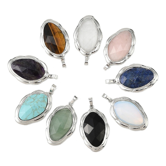 Подвески с ограненными драгоценными камнями, латунные овальные подвески в оправе, платина, стойки покрытие