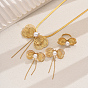 201 Stainless Steel Hollow Bowknot Stud Earrings & Pendant Necklaces & Rings Sets for Women, with Imitation Pearl