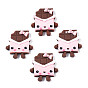 Opaque Resin Cabochons, Rubberized Style, Chocolate Character with Bowknot