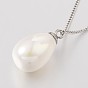 304 Stainless Steel Shell Pearl Beaded Pendant Necklaces, with Stainless Steel Spring Ring Clasps, 15.7 inch(40cm)