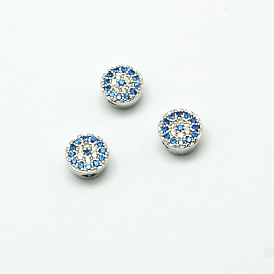 Flat Round Brass Micro Pave Cubic Zirconia Beads, Lead Free & Nickel Free & Cadmium Free, 7x4mm, Hole: 2mm