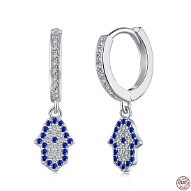 925 Sterling Silver Micro Pave Cubic Zirconia Hoop Earrings for Women, Hamsa Hand Dangle Earrings, with S925 Stamp