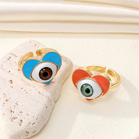Vintage Punk Alloy Heart Devil Eye Ring with Peach-shaped Eyeball, Unique Jewelry