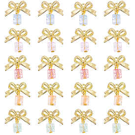 20шт. 5 цвета стеклянные кубы и подвески-банты из сплава, золотые