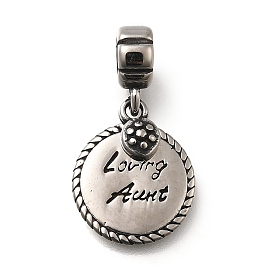 304 плоские круглые европейские подвески-шармы из нержавеющей стали в виде любящей тети, Подвески с большими отверстиями