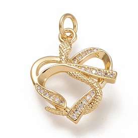 Latón micro pavimenta claro colgantes de circonio cúbico, con anillos de salto, corazón con serpiente