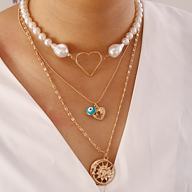 Multi-layered Pearl Heart Necklace for Women - Fashionable and Creative Jewelry