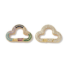 Rack Plating Brass Micro Pave Cubic Zirconia Spring Gate Rings Clasps, Cadmium Free & Lead Free, Long-Lasting Plated, Cloud