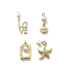 Латунные подвески, стойки покрытие, долговечный, с натуральной жемчужиной, реальный 18 k позолоченный, без кадмия и без свинца