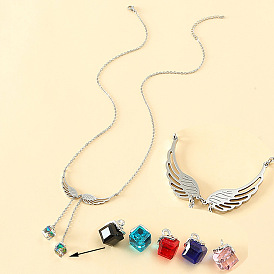 Stainless Steel Angel Wing Crystal Pendant Necklace for Women