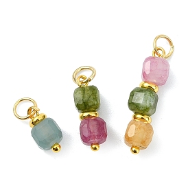 3шт. 3 стили подвесок из натуральных разноцветных турмалиновых бусин, Граненые кубические подвески из бисера с латунной фурнитурой.