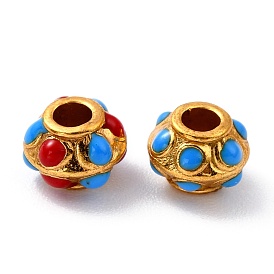 Alloy Enamel Beads, Long-Lasting Plated, Flower, Real 18K Gold Plated