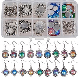 SUNNYCLUE DIY Earring Making, with Tibetan Style Alloy Pendant Cabochon Settings, Resin Cabochons and Brass Earring Hooks