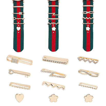 12шт 12 стиль волна & цветок & сердце & замок & ключ сплава стразы браслет для часов набор подвесок, ремешок для часов декоративные кольца петли