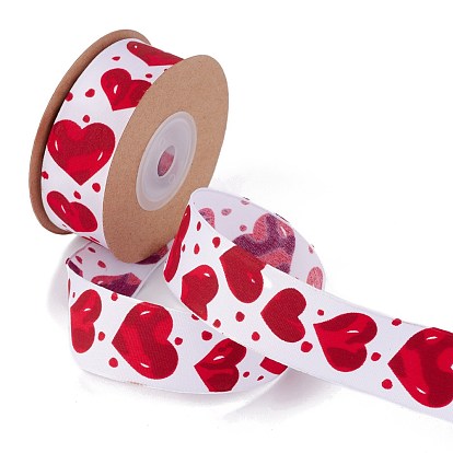 Single Face Polyester Heart Printed Satin Ribbon, Wired Ribbon, for Valentine's Day Gift Packaging