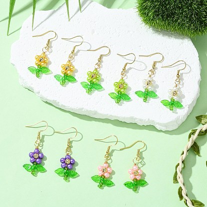 Серьги-подвески из стеклянного жемчуга и акрила, с 304 нержавеющей стали серьги крючки, цветок, золотые
