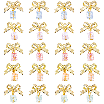 20шт. 5 цвета стеклянные кубы и подвески-банты из сплава, золотые