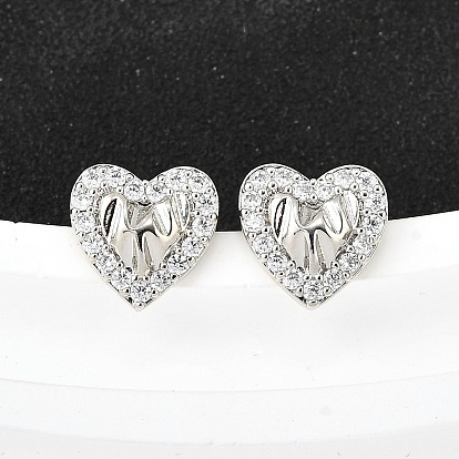 Серьги-гвоздики из латунного микро-паве, сердце