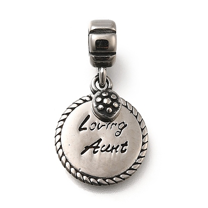 304 плоские круглые европейские подвески-шармы из нержавеющей стали в виде любящей тети, Подвески с большими отверстиями
