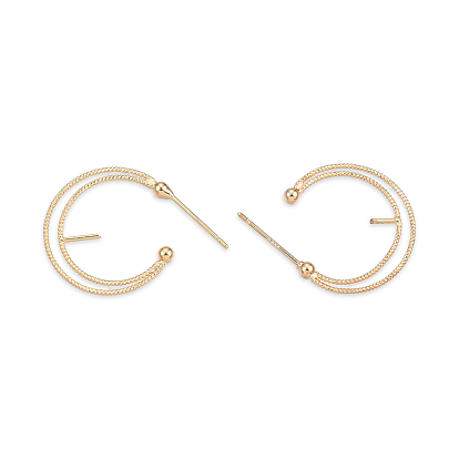 Brass Stud Earring Findings, For Half Drilled Beads, Half Hoop Earrings, Cadmium Free & Nickel Free & Lead Free, Ring