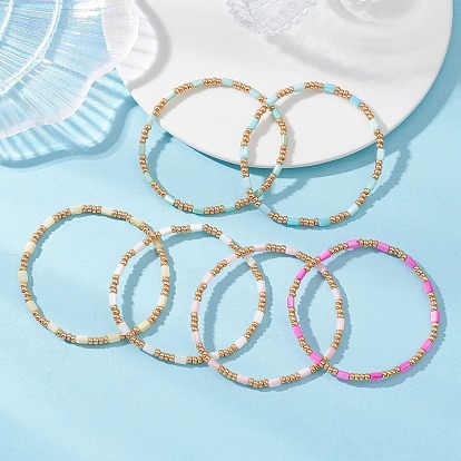 6шт. 6 цвета, бохо, колонновидные браслеты из натуральных пресноводных ракушек и стеклянного бисера, эластичные браслеты