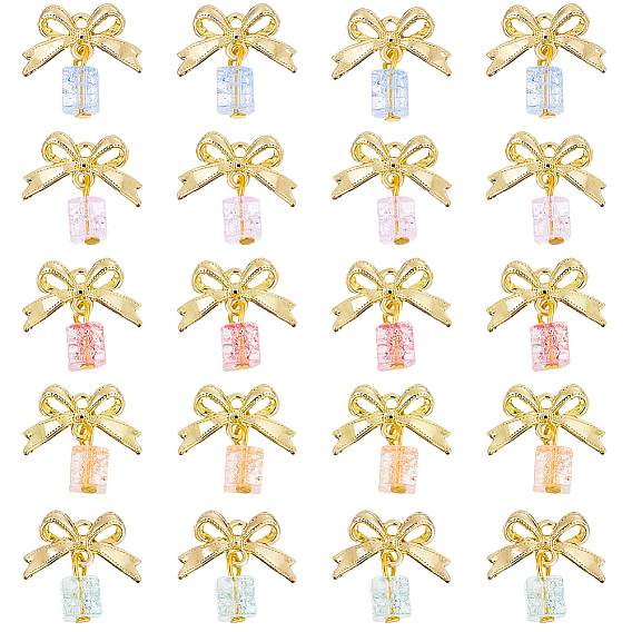 20шт. 5 цвета стеклянные кубы и подвески-банты из сплава, золотые