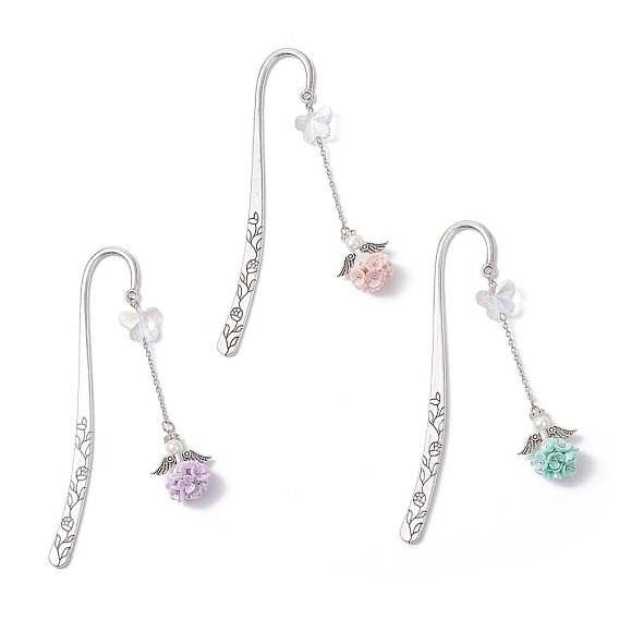 3шт. закладка-крючок из тибетского серебряного сплава, закладка из цветочной смолы и стеклянных бусин