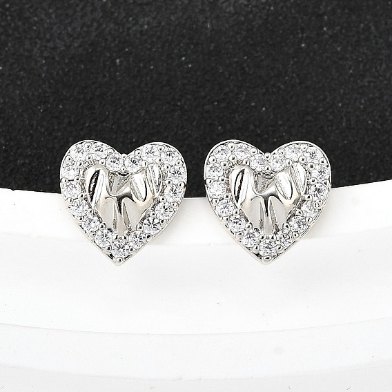 Серьги-гвоздики из латунного микро-паве, сердце