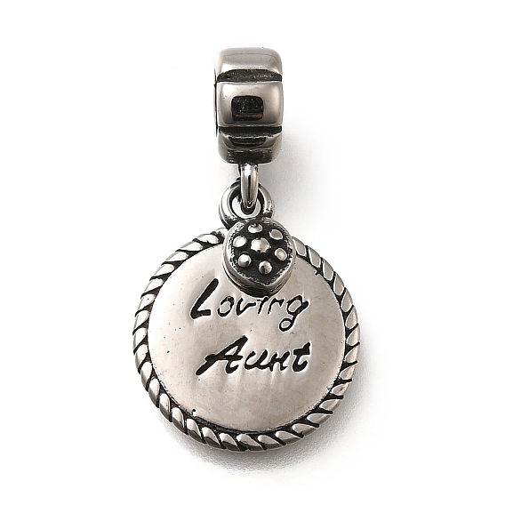 304 плоские круглые европейские подвески-шармы из нержавеющей стали в виде любящей тети, Подвески с большими отверстиями