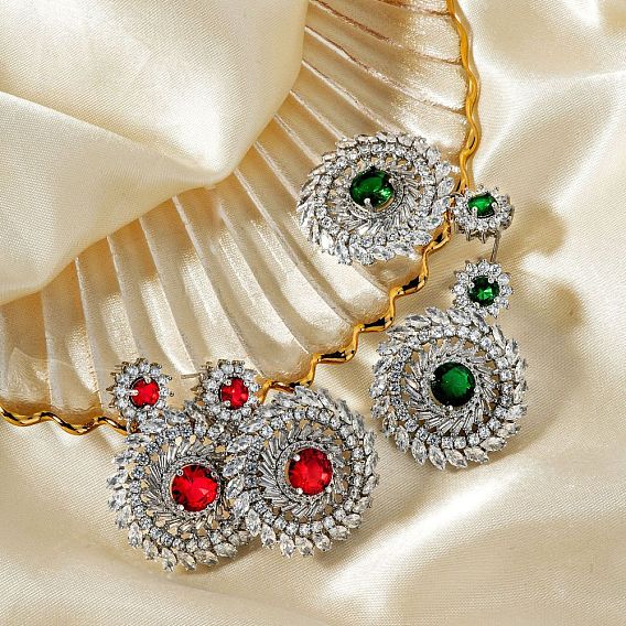 Vintage Classic Copper Zircon Stud Earrings Fashionable Elegant Luxury Ear Jewelry