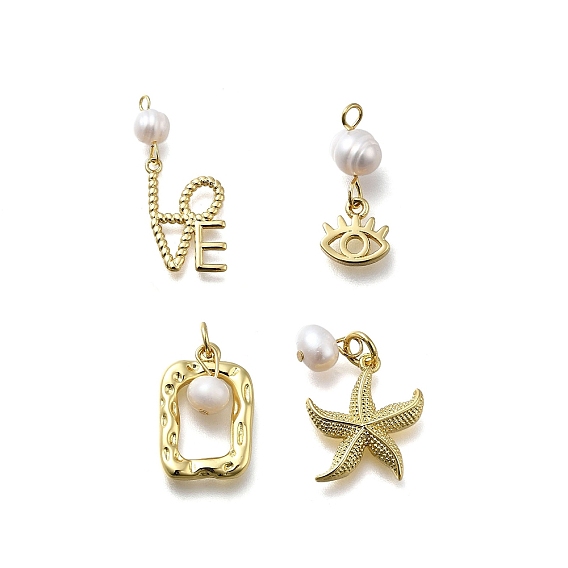 Латунные подвески, стойки покрытие, долговечный, с натуральной жемчужиной, реальный 18 k позолоченный, без кадмия и без свинца