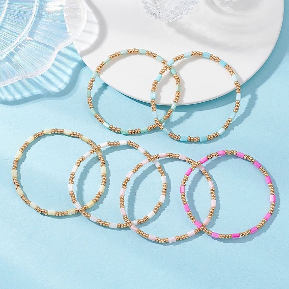 6шт. 6 цвета, бохо, колонновидные браслеты из натуральных пресноводных ракушек и стеклянного бисера, эластичные браслеты