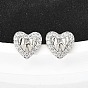 Серьги-гвоздики из латунного микро-паве, сердце