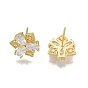 Clear Cubic Zirconia Flower Stud Earrings, Brass Jewelry for Women, Nickel Free