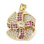 Rack Plating Brass Micro Pave Cubic Zirconia Pendants, Long-Lasting Plated, Lead Free & Cadmium Free, Real 18K Gold Plated, Winnower