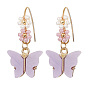 3 Pairs 3 Colors Alloy Acrylic Butterfly Dangle Earrings, Seed Beaded Flower Drop Earrings with 304 Stainless Steel Pins