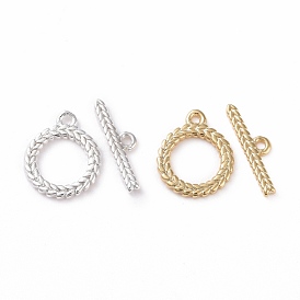 Eco-friendly Brass Toggle Clasps, Cadmium Free & Lead Free, Long-Lasting Plated, Leaf-Shaped Ring
