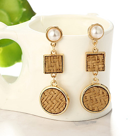 Vintage Pearl Geometric Earrings with Intricate Weaving and Unique Style