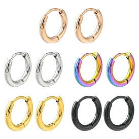 5 Pairs 5 Colors 304 Stainless Steel Huggie Hoop Earrings, Manual Polishing Earrings for Women