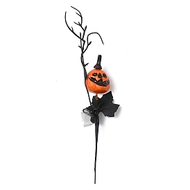 Adorno floral artificial de calabaza de plástico y espuma con hoja de arce, Tallo de hierro para arreglo floral de Halloween