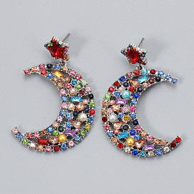 Sparkling Star and Moon Earrings with Colorful Crystals - Perfect for Any Occasion!