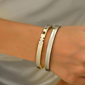 Minimalist Stainless Steel Rhinestone Bangles, with Word The Flame Of Our Love