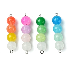 Gradient Color Round Glass Beaded Connector Charms, with 304 Stainless Steel Double Loops, Stainless Steel Color