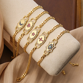 18K Gold Plated Heart Moon Eye Bracelet for Women, Unique Hip Hop Jewelry with Zirconia Stones