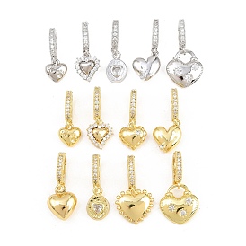 Латунные микро проложить кубического циркония раз за застежками, сердце прелести, стойки покрытие, долговечный, без свинца и без кадмия
