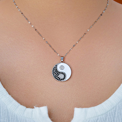 Элегантные латунные подвески с черными и белыми кубическими цирконами в стиле инь-ян