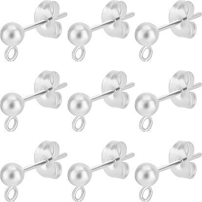 60шт 304 шарообразный штифт из нержавеющей стали для серьги, выводы серьги, с вертикальными петлями и гайками 60шт.