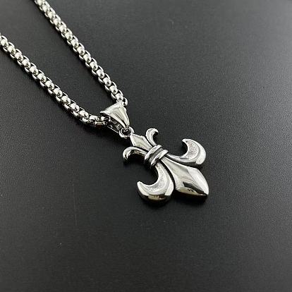 Винтажные 304 мужские панк-ожерелья с подвеской в виде геральдической лилии из нержавеющей стали