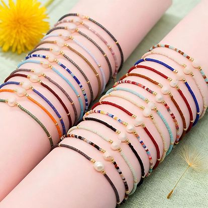 Регулируемые браслеты из плетеного бисера и стеклянных бусин для женщин